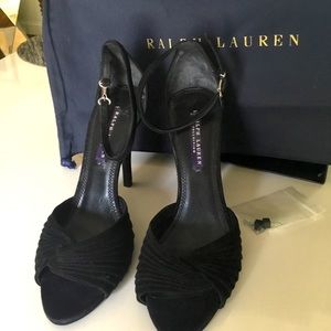 Ralph Lauren Black Suede Sandal 8 1/2. Purple Label. Excellent Condition